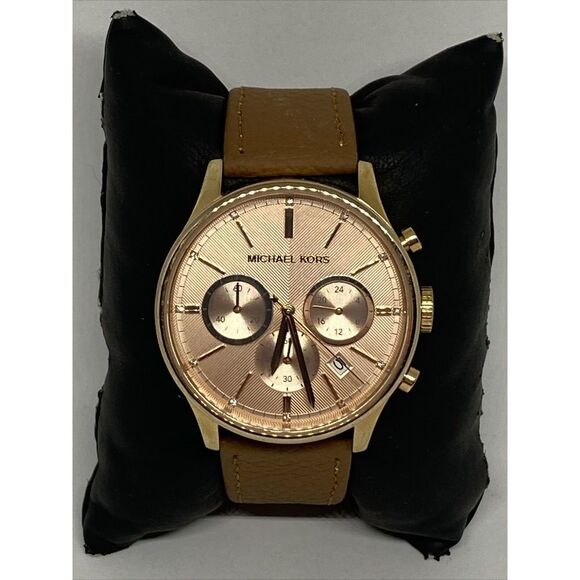 Michael Kors MK-5987 Women's Brown Leather Strap Analog Dial Quartz Watch EY109 - Picture 1 of 12